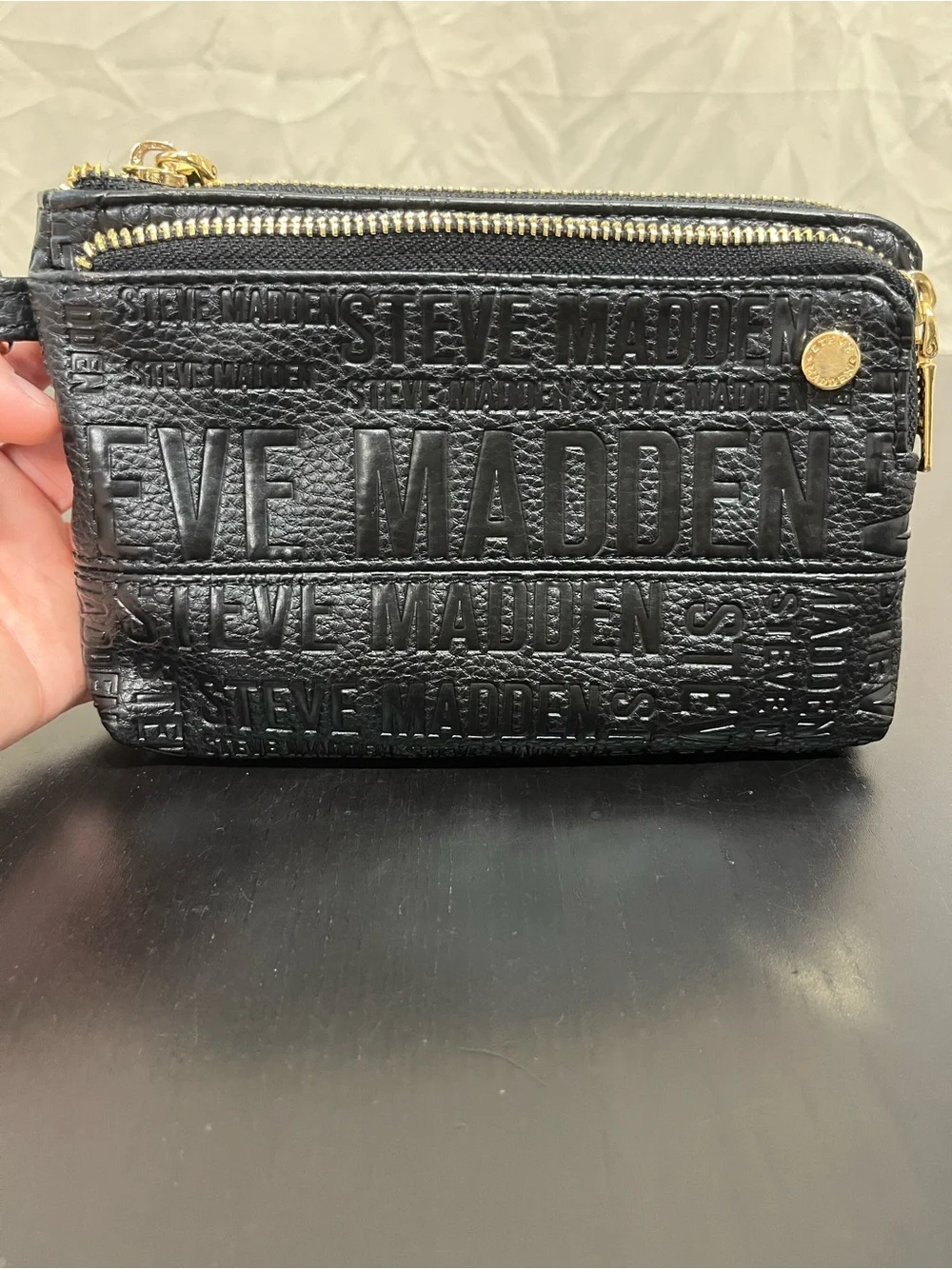 Steve Madden Btrell double zip monogram wristlet/clutch